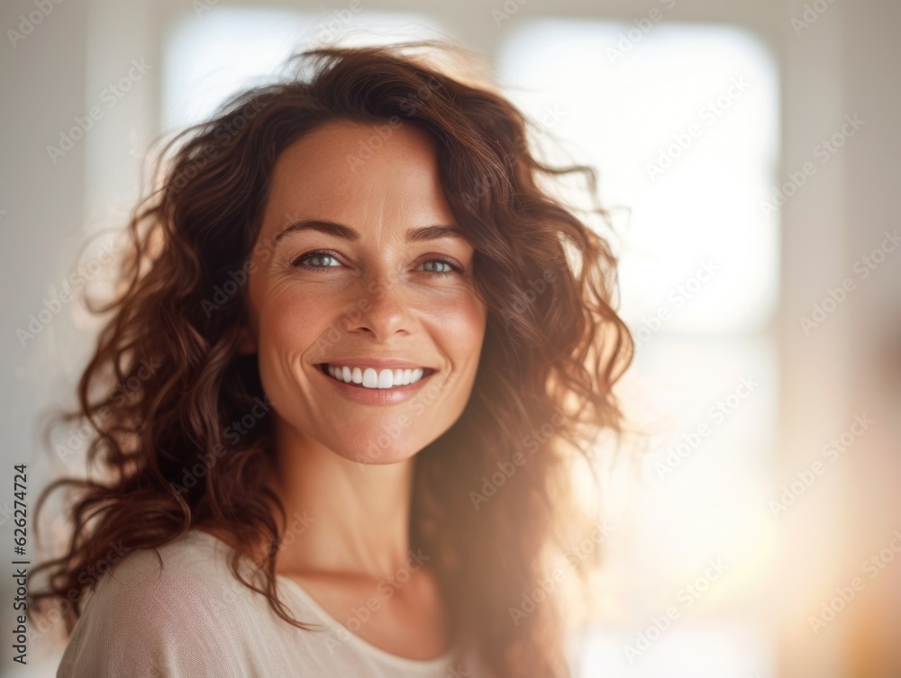 Beautiful middle-aged women smile. Generative AI Beautiful middle-aged women smile. Generative AI