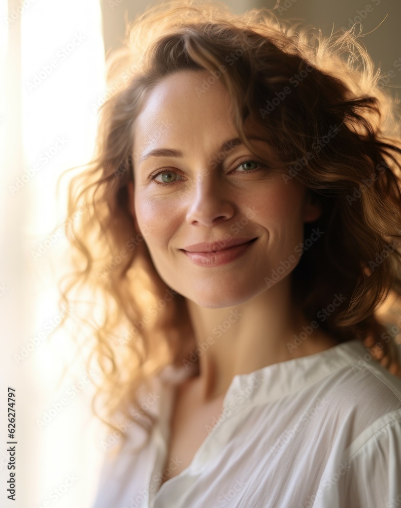 Beautiful middle-aged women smile. Generative AI Beautiful middle-aged women smile. Generative AI