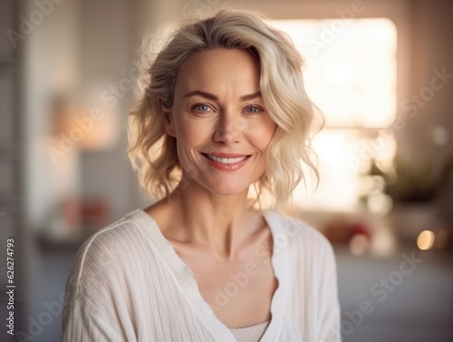 Beautiful middle-aged women smile. Generative AI