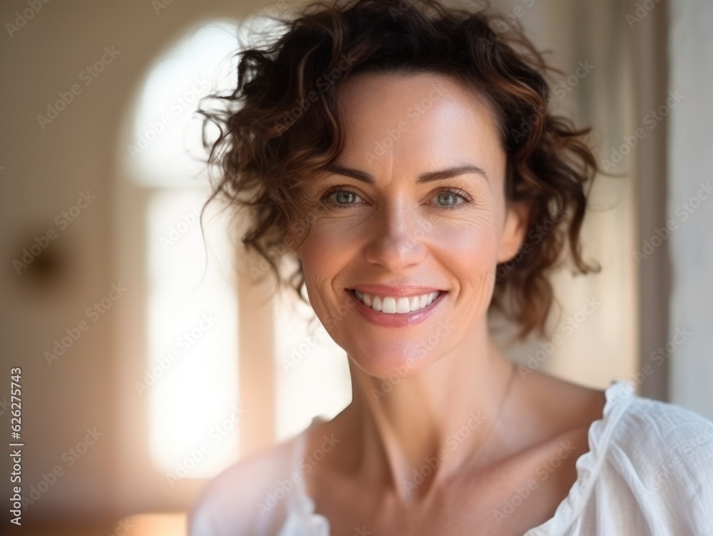 Beautiful middle-aged women smile. Generative AI Beautiful middle-aged women smile. Generative AI