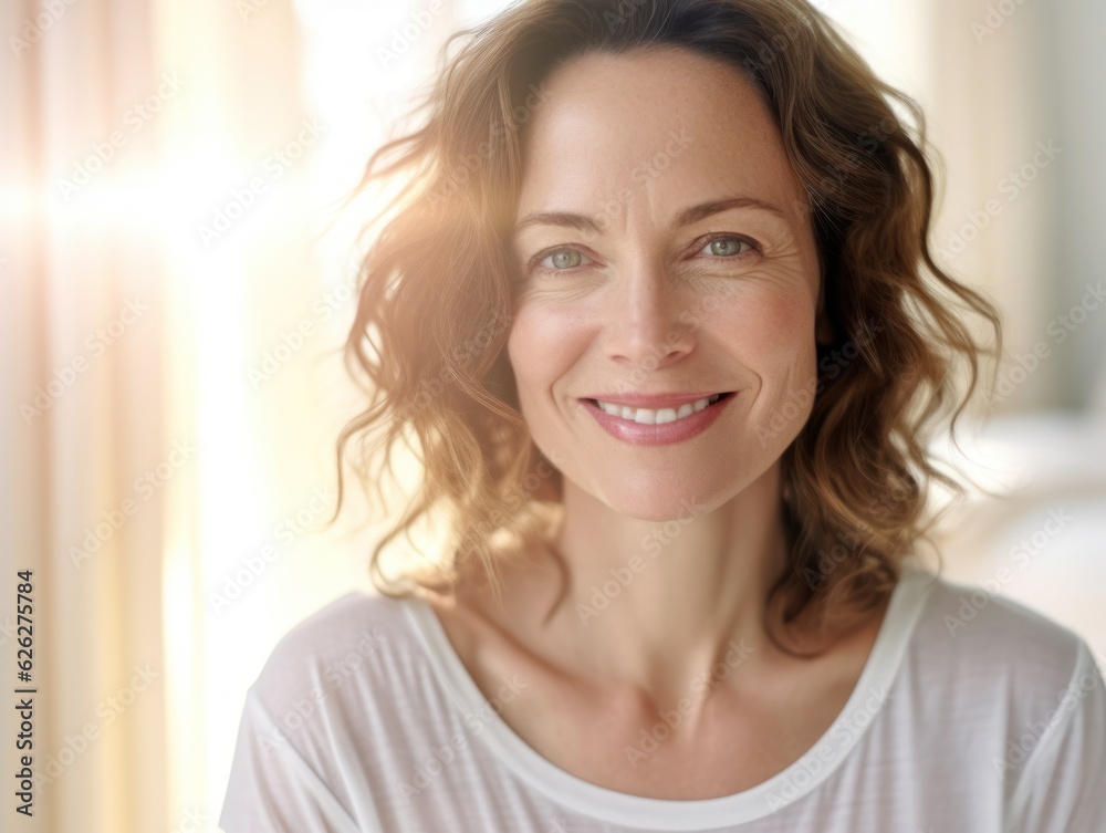 Beautiful middle-aged women smile. Generative AI Beautiful middle-aged women smile. Generative AI