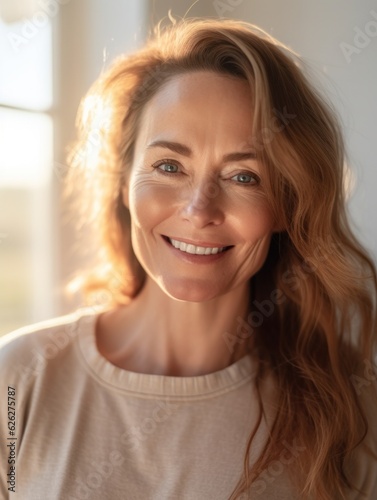Beautiful middle-aged women smile. Generative AI