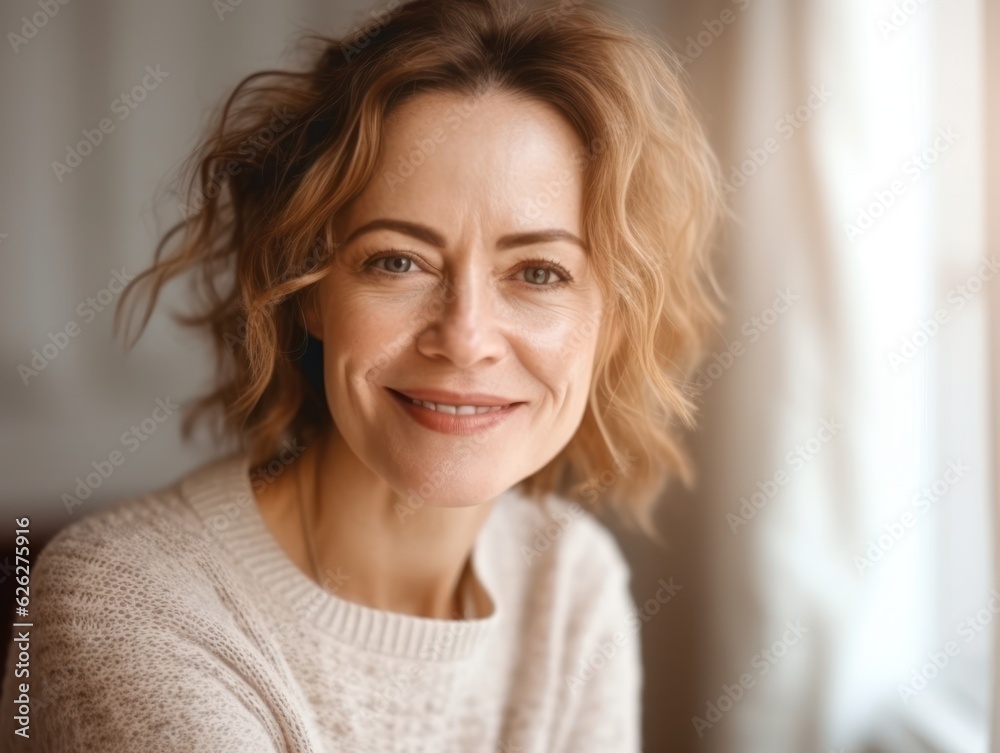 Beautiful middle-aged women smile. Generative AI Beautiful middle-aged women smile. Generative AI