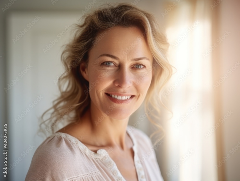 Beautiful middle-aged women smile. Generative AI Beautiful middle-aged women smile. Generative AI