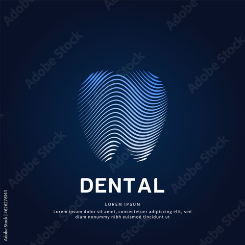 Human tooth medical structure. simple line art tooth logo design vector illustration on dark background. dental care logo vector template suitable for organization, company, or community. EPS 10