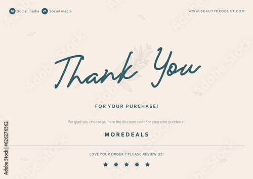 A5 size thank you card print template with beauty aesthetic floral style decoration