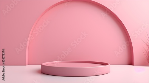 Minimal Studio Background in pink Colors. Modern Podium for Product Presentation 