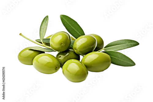 Isolated Green Olives with Leaves Transparent Background. Generative AI