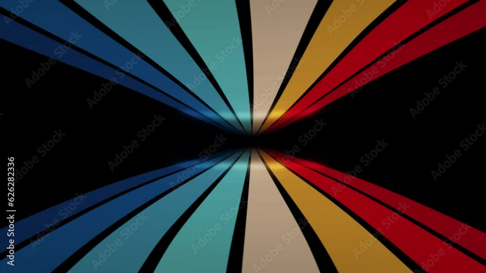 Vintage Striped Background, Retro Colors from the 1970s 1980s, 70s, 80s, 90s. Retro vintage 70s style stripes background seamless loop starry sky. Fast light over the highway 1980s, vhs style loop