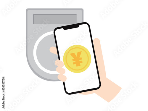 キャッシュレス決済をするスマートフォンのイラスト