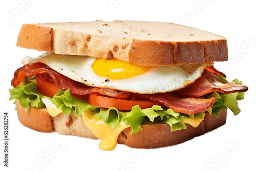Isolated Bacon Cheese and Egg Sandwich Transparent Background, Generative AI