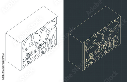 Reel to reel tape recorder isometric blueprints