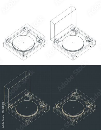 Turntable vinyl isometric blueprints