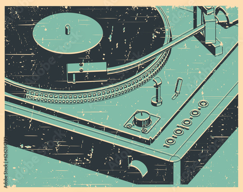 Turntable vinyl close-up retro poster style