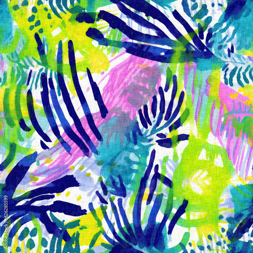 Fototapeta Naklejka Na Ścianę i Meble -  Tropical modern coastal pattern clash fabric coral reef print for summer beach textile designs with a linen cotton effect. Seamless trendy underwater kelp and seaweed repeat background