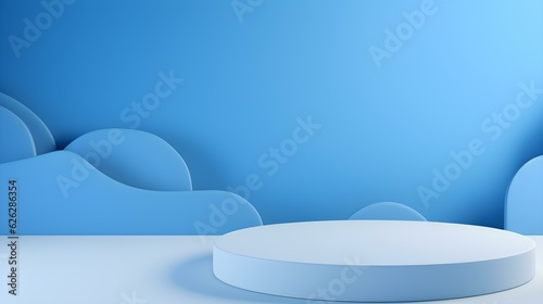 Minimal Studio Background in sky blue Colors. Modern Podium for Product Presentation 