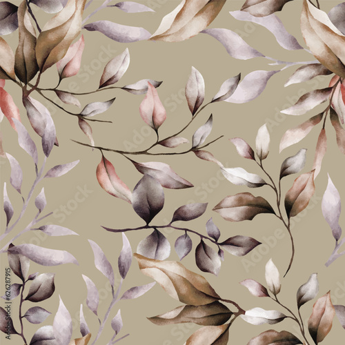 seamless pattern with hand drawn watercolor brown leaves