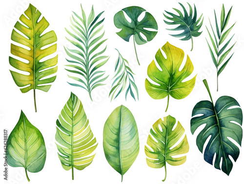 collection of green leaves. generative ai 