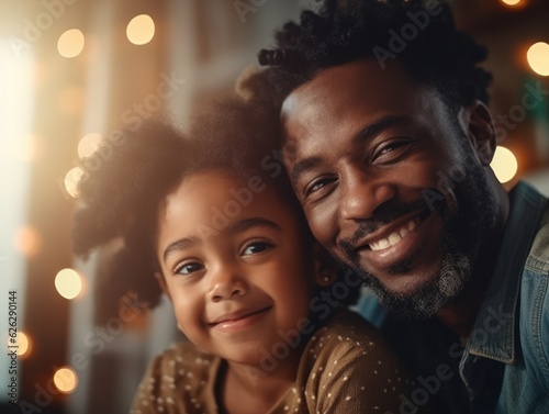 Happy father's day. African American father and daughter smiling happily. 
