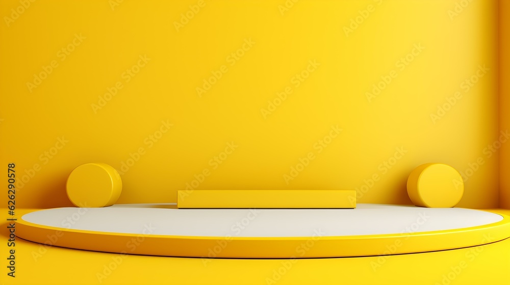 Minimal Studio Background in yellow Colors. Modern Podium for Product Presentation
