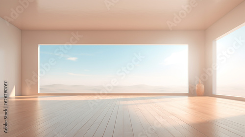 interior of empty room background with wooden floor 3d render