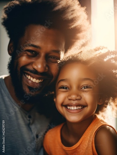 Happy father's day. African American father and daughter smiling happily. Generative AI