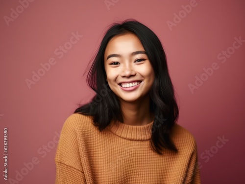 Asian Girls' Education. Happy beautiful Asian Girl is smilling on color background. Generative AI