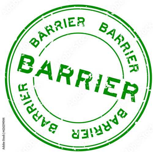 Grunge green barrier word round rubber seal stamp on white background
