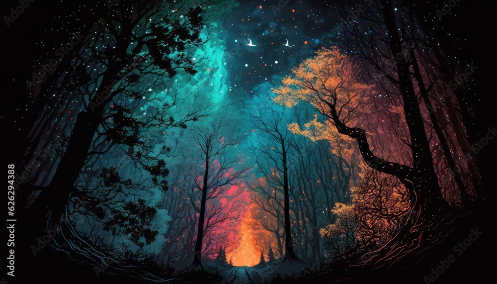 awe inspiring cosmos dark space forest landscape with glowing stars generative ai