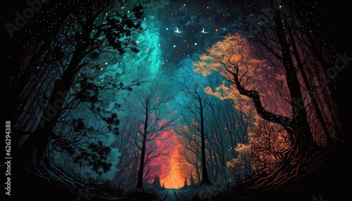 awe inspiring cosmos dark space forest landscape with glowing stars generative ai