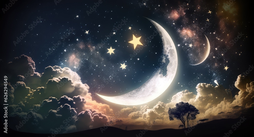 beautiful moon and star landscape wallpaper for cosmic daydreams generative ai