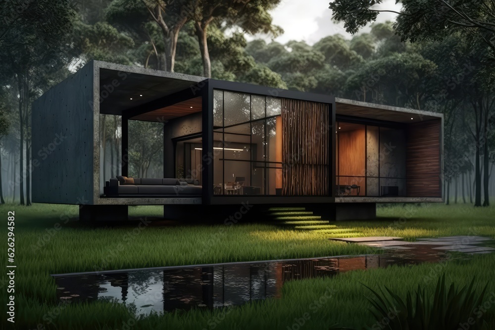 3d rendered modern woodwork house for luxurious lifestyle generative ai 3d rendered modern woodwork house for luxurious lifestyle generative ai