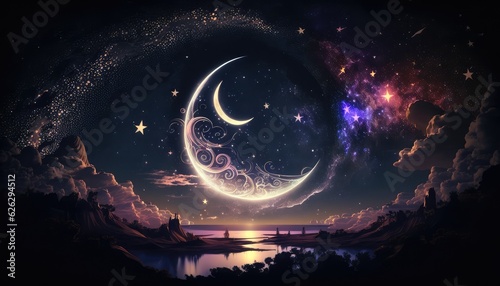 glowing moon and star dreamscapes  wallpaper for space fantasy generative ai