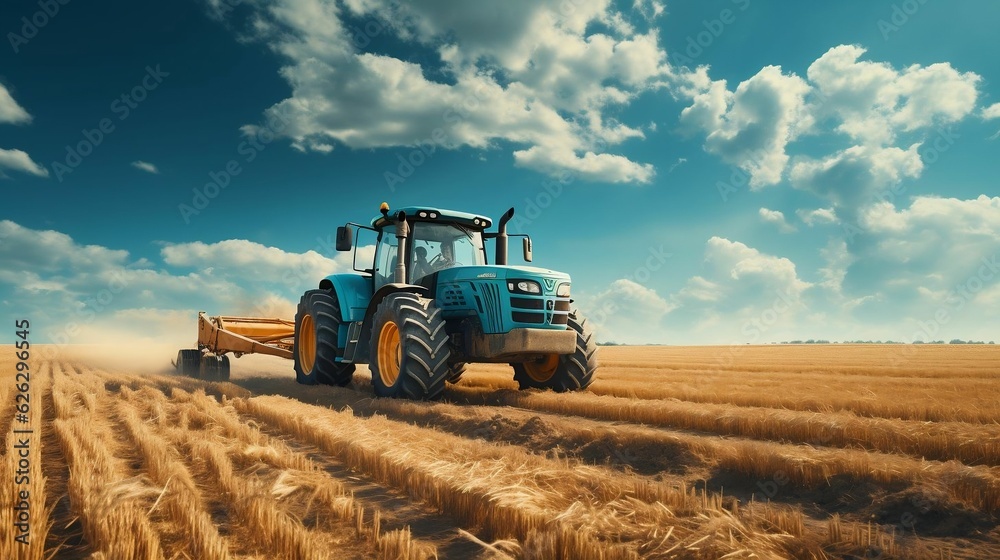 Agricultural scene with heavy equipment, clear sky Agricultural scene with heavy equipment, clear sky