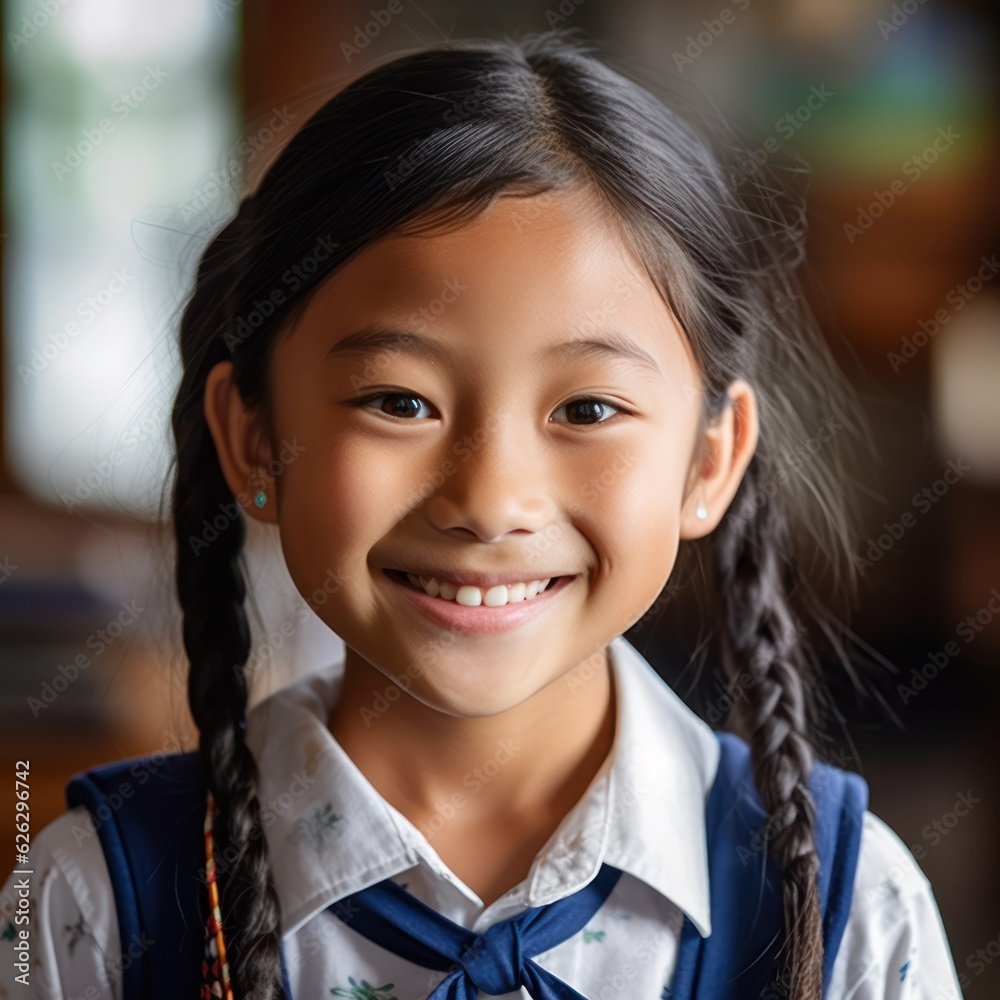 Asian Girls' Education. Happy beautiful Asian Girl is smilling. Generative AI