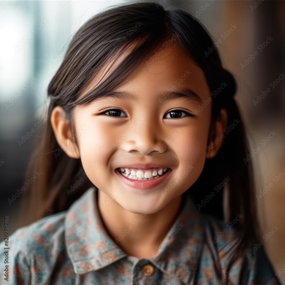 Asian Girls' Education. Happy beautiful Asian Girl is smilling. Generative AI