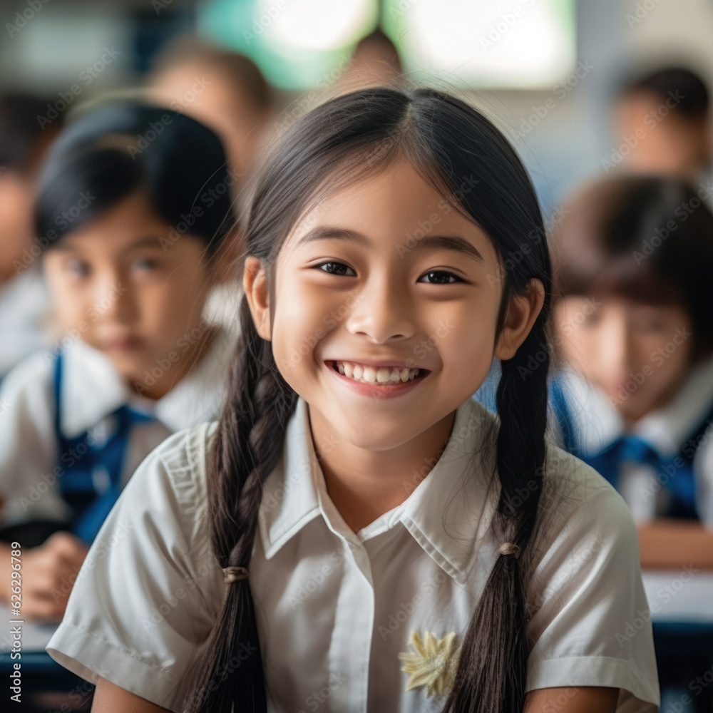 Asian Girls' Education. Happy beautiful Asian Girl is smilling. Generative AI Asian Girls' Education. Happy beautiful Asian Girl is smilling. Generative AI