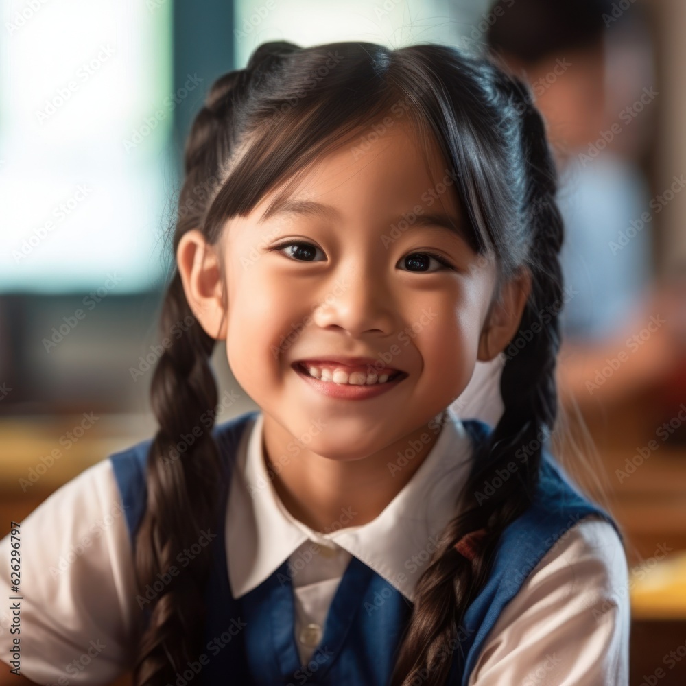 Asian Girls' Education. Happy beautiful Asian Girl is smilling. Generative AI Asian Girls' Education. Happy beautiful Asian Girl is smilling. Generative AI