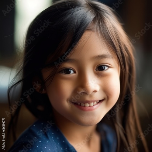 Asian Girls' Education. Happy beautiful Asian Girl is smilling. Generative AI