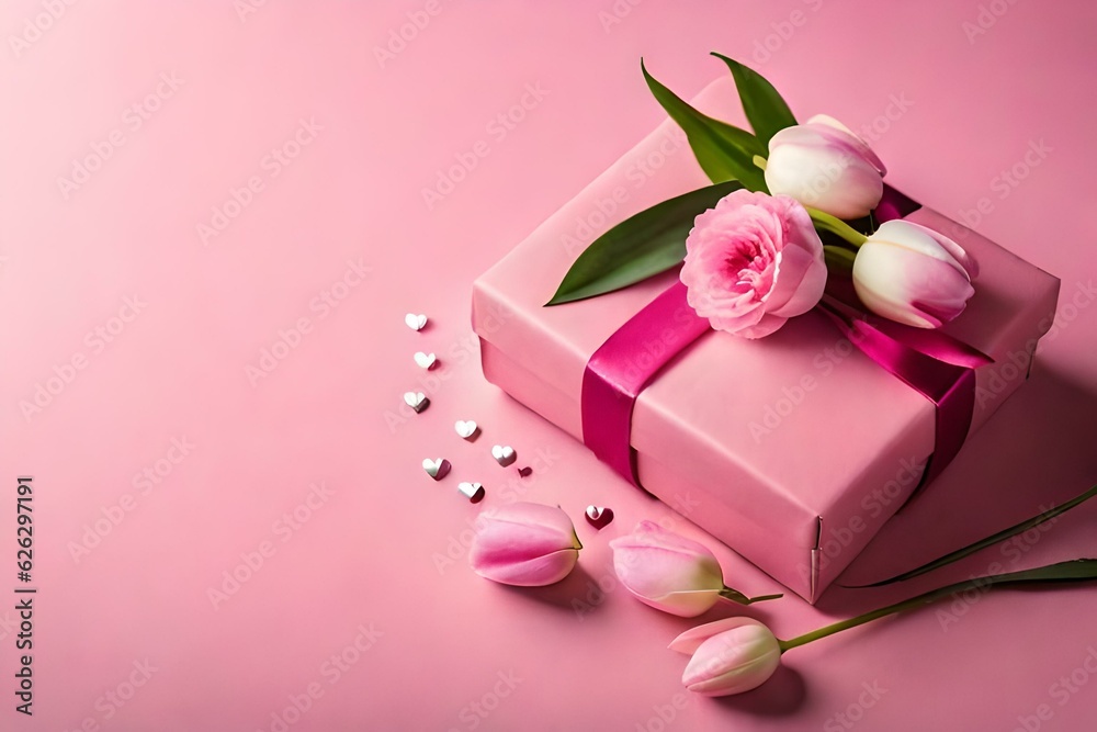 pink rose and gift box mothers day special AI Generated 