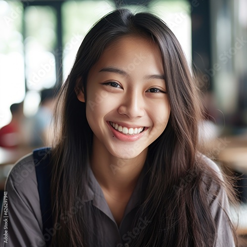 Asian Girls' Education. Happy beautiful Asian Girl is smilling. 