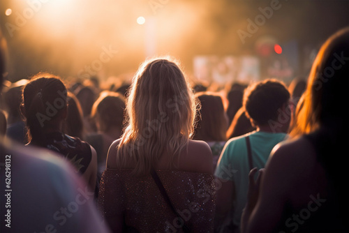 Back view of woman at music concert festival