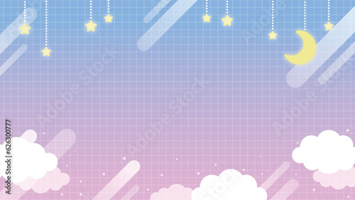 青と紫のグラデーションに星空と月と雲のかわいい背景