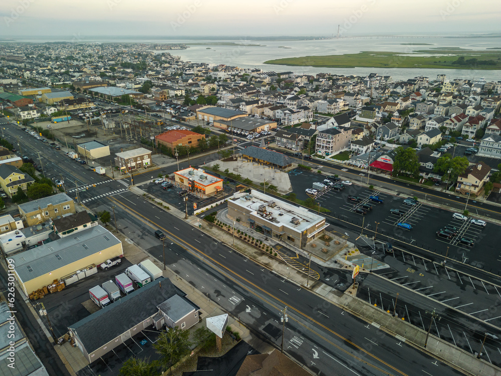Fototapeta premium Aerial Drone of Ocean City New Jersey Summer 2023