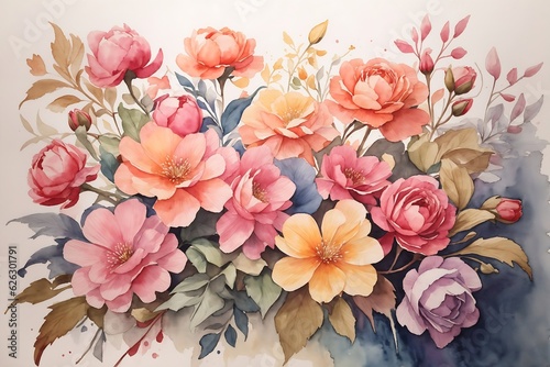 Photo watercolor hand drawing flowers  generative ai