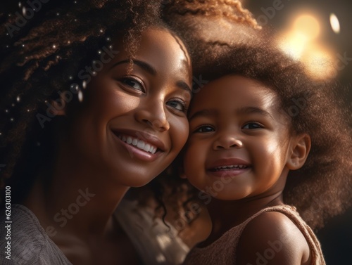 African American mother and daughter smiling happily. Generative AI