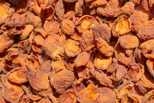 Dried apricots, top view. Preparation of dried apricots for compote.
