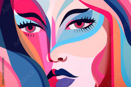 fashion woman portrait illustration abstract face graphic poster cubist design modern cubism. Generative AI.