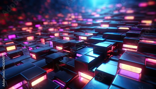Colorful grid geometric neon light background. cyber wallpaper. Technology. Generative AI