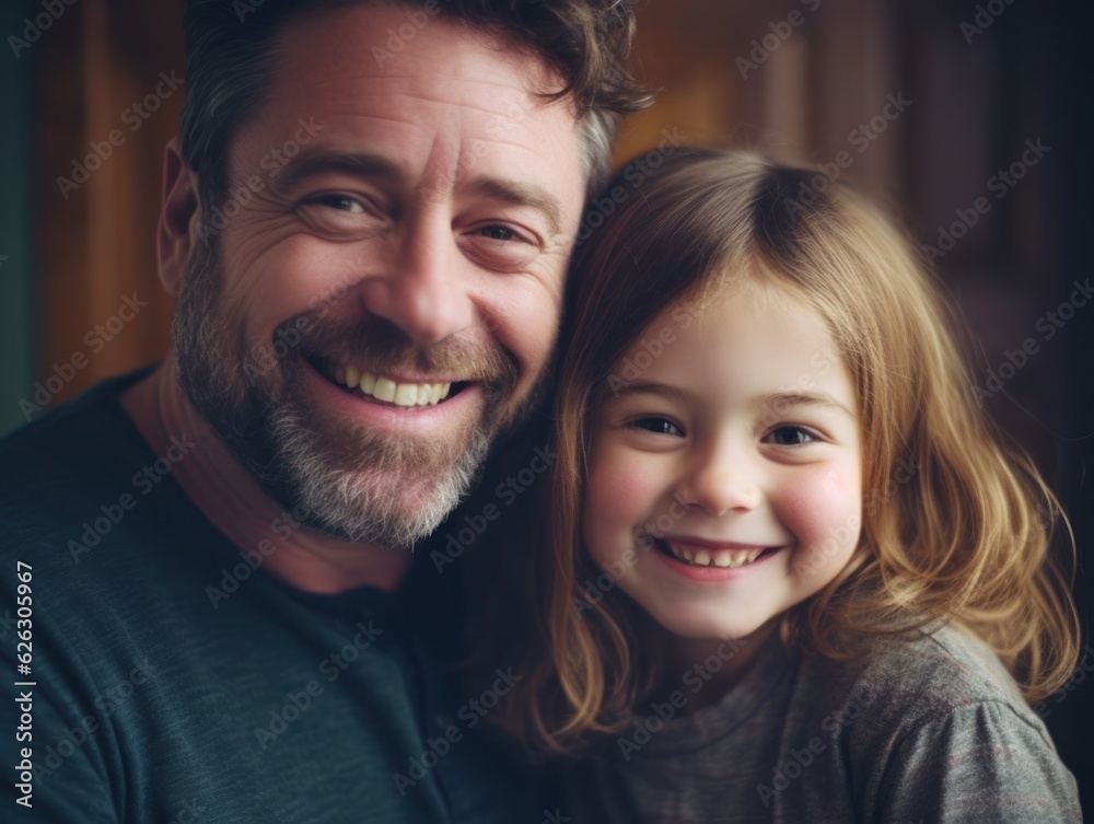Happy father's day. Father and daughter smiling happily. Generative AI Happy father's day. Father and daughter smiling happily. Generative AI